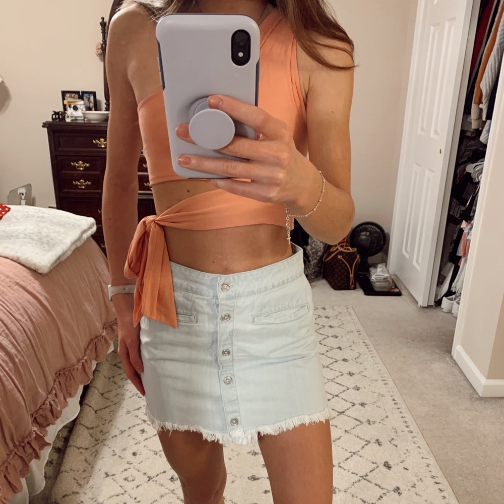 Light Wash Button Jean Skirt